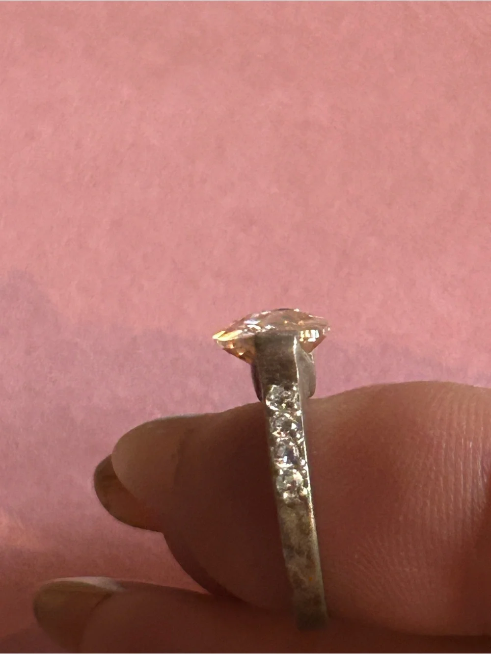 Vintage Sterling Silver Cocktail Ring with Checker-Cut Champagne Cubic Zirconia